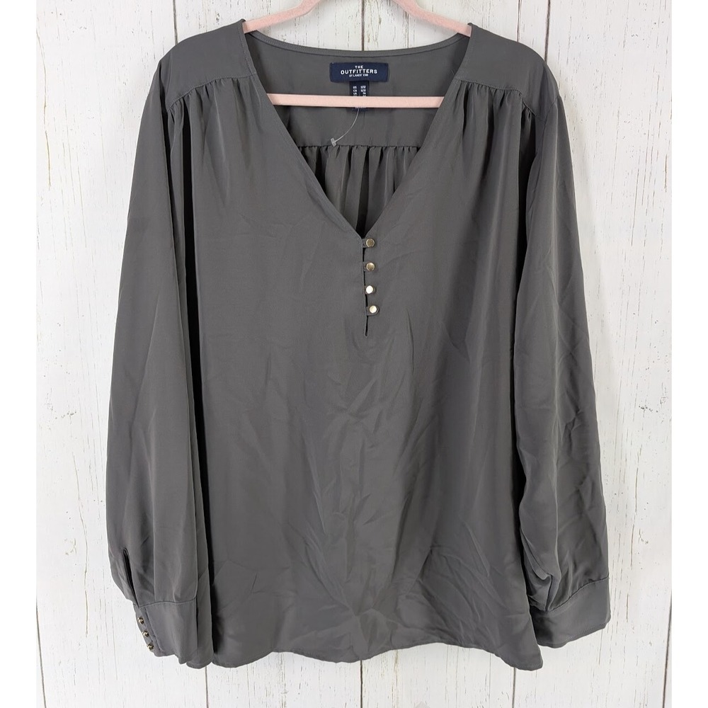 Lands End The Outfitters Plus Size 32 W Womens Gray Button Up Long Sleeve Blouse